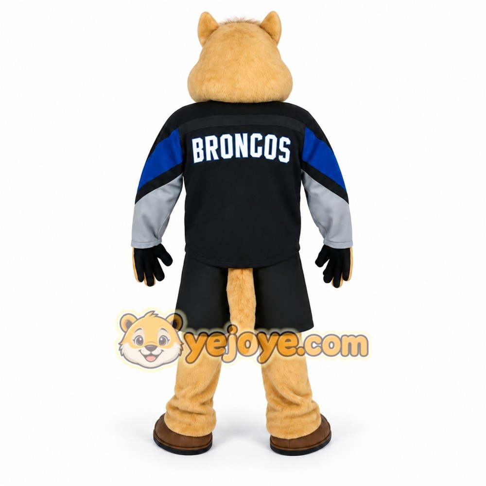 Tan Black Blue Bronco Horse Mascot Costume Tan Black Blue Bronco Horse Mascot Costume