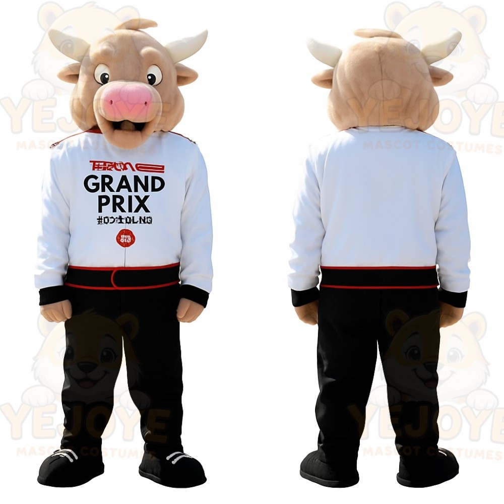 Tan White Black Bull Mascot Costume