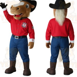 Brown Red Blue Horse Cowboy Mascot Costume