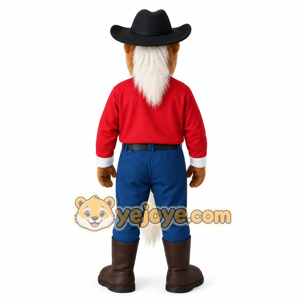 Brown Red Blue Horse Cowboy Mascot Costume Brown Red Blue Horse Cowboy Mascot Costume