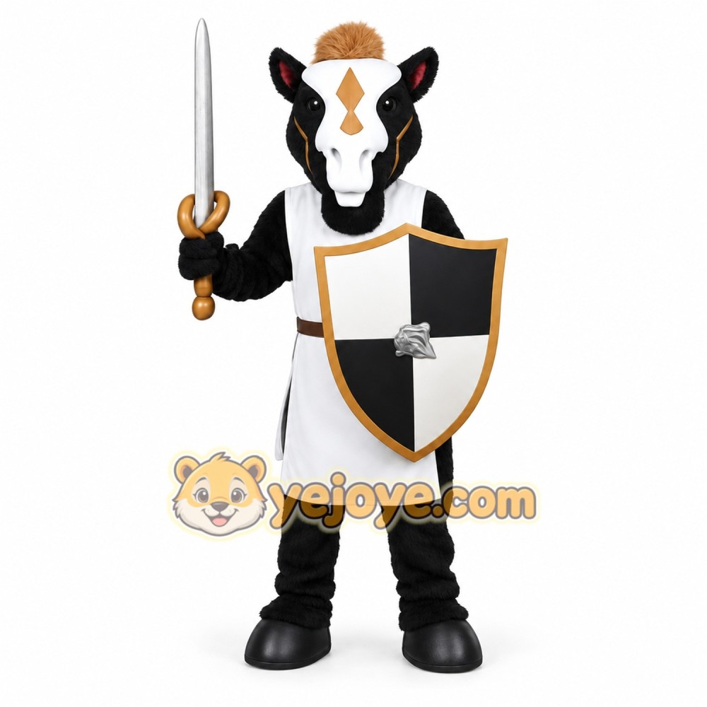 Black White Brown Knight Horse Mascot Costume Black White Brown Knight Horse Mascot Costume