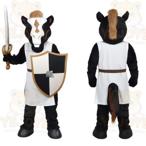 Black White Brown Knight Horse Mascot Costume