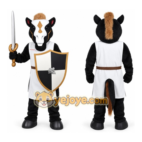 Black White Brown Knight Horse Mascot Costume