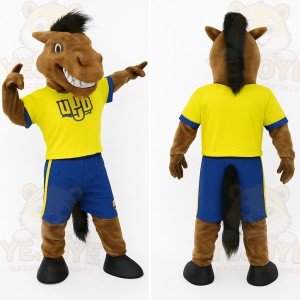 Brown Horse Yellow Blue Sports Mascot Costume