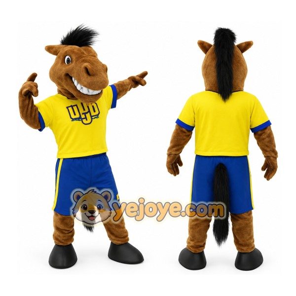Brown Horse Yellow Blue Sports Mascot Costume