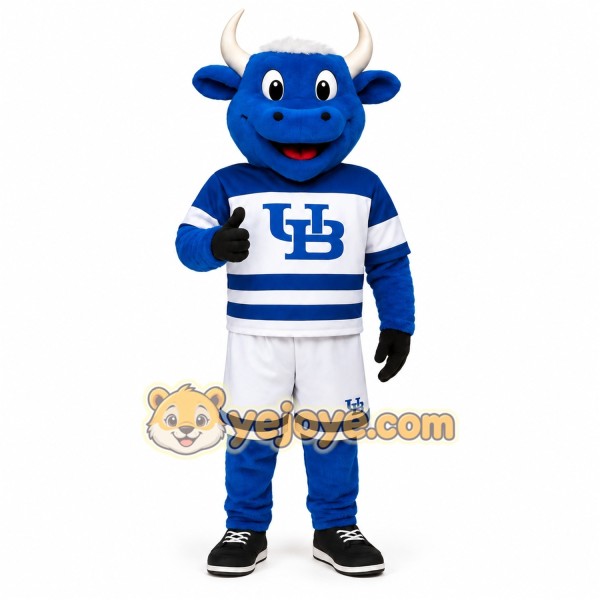 Blue White Horned Bull Mascot Costume Blue White Horned Bull Mascot Costume