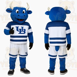 Blue White Horned Bull Mascot Costume