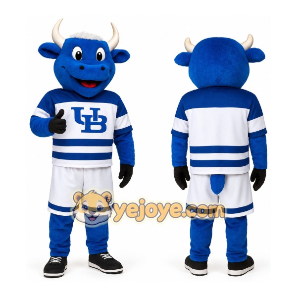 Blue White Horned Bull Mascot Costume