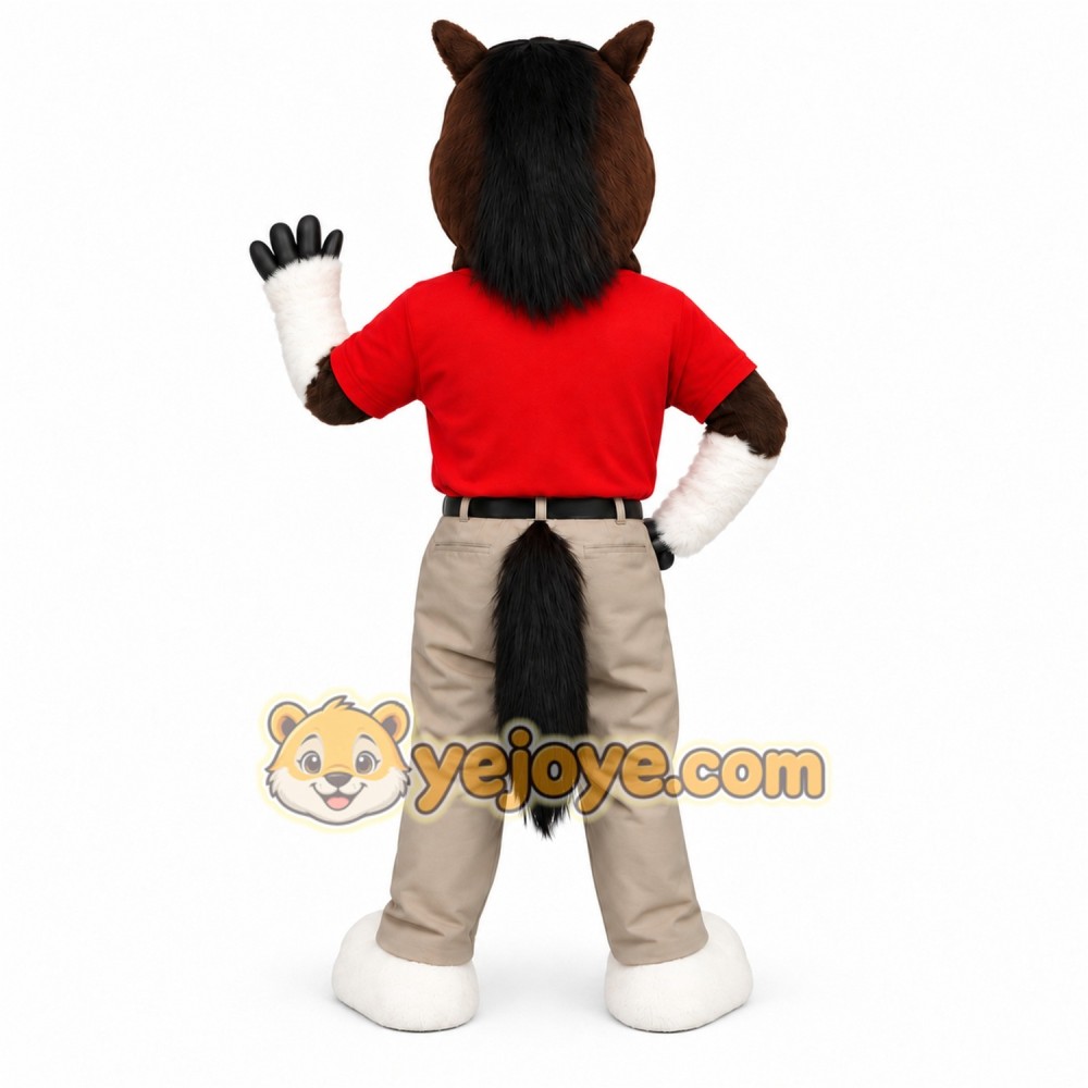 Brown White Horse Red Shirt Mascot Costume Brown White Horse Red Shirt Mascot Costume