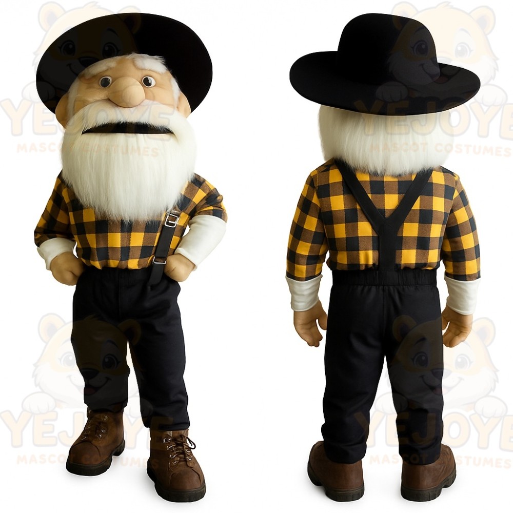 Yellow Black Bearded Lumberjack Mascot Costume