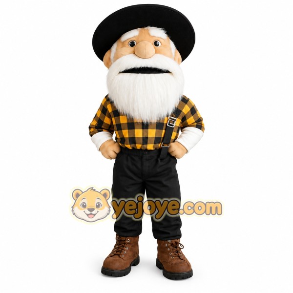 Yellow Black Bearded Lumberjack Mascot Costume