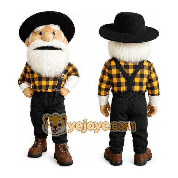 Yellow Black Bearded Lumberjack Mascot Costume