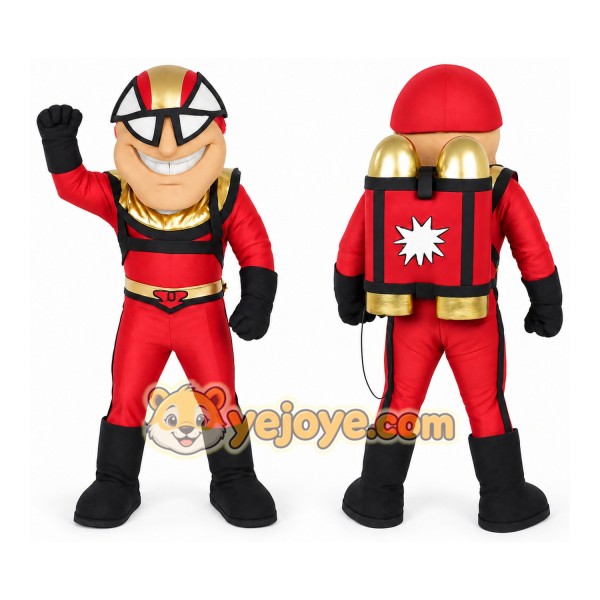 Red Black Gold Jetpack Superhero Mascot Costume