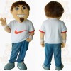 White Blue Brown Haired Athletic Man Mascot Costume