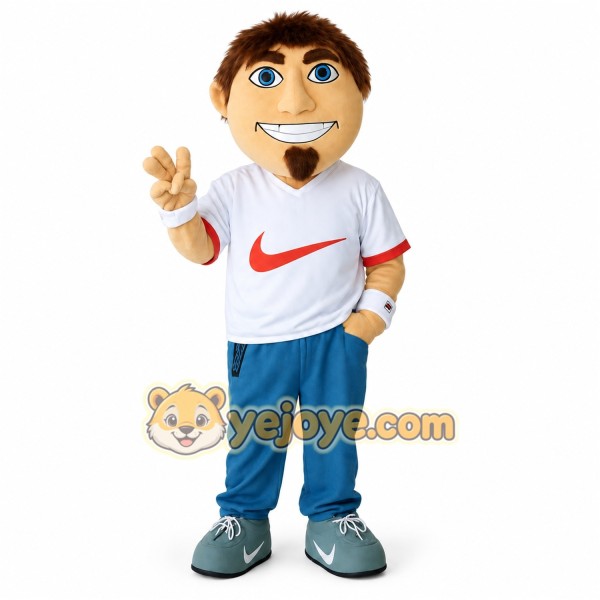 White Blue Brown Haired Athletic Man Mascot Costume