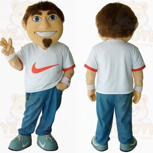 White Blue Brown Haired Athletic Man Mascot Costume