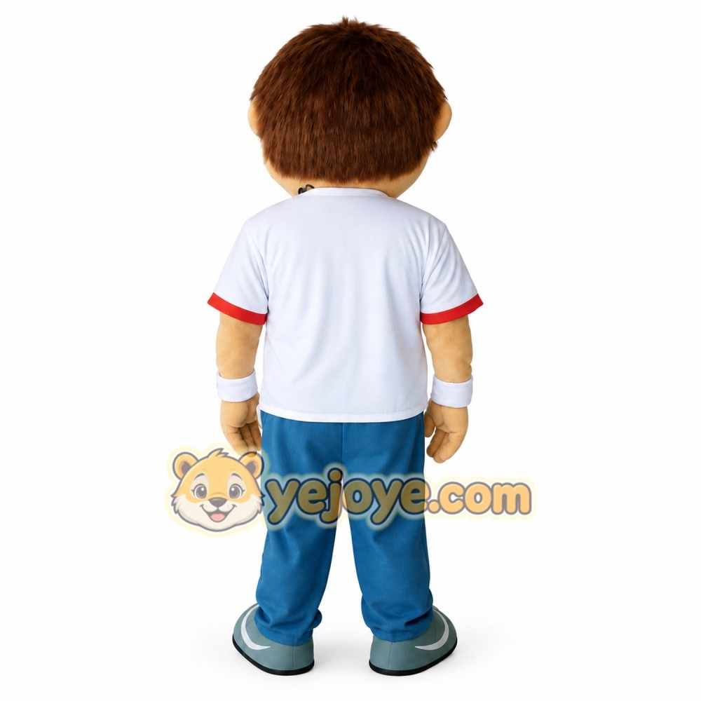 White Blue Brown Haired Athletic Man Mascot Costume White Blue Brown Haired Athletic Man Mascot Costume
