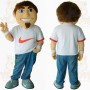 White Blue Brown Haired Athletic Man Mascot Costume