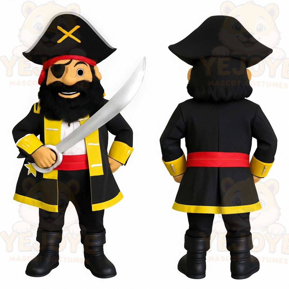 Black Yellow Red Pirate Mascot Costume