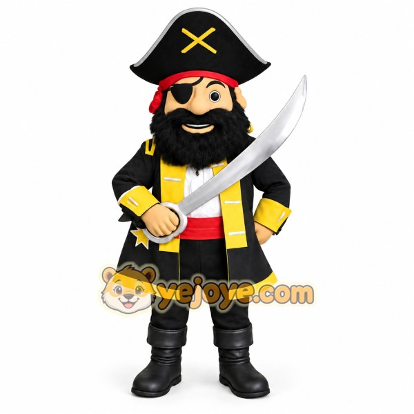 Black Yellow Red Pirate Mascot Costume Black Yellow Red Pirate Mascot Costume