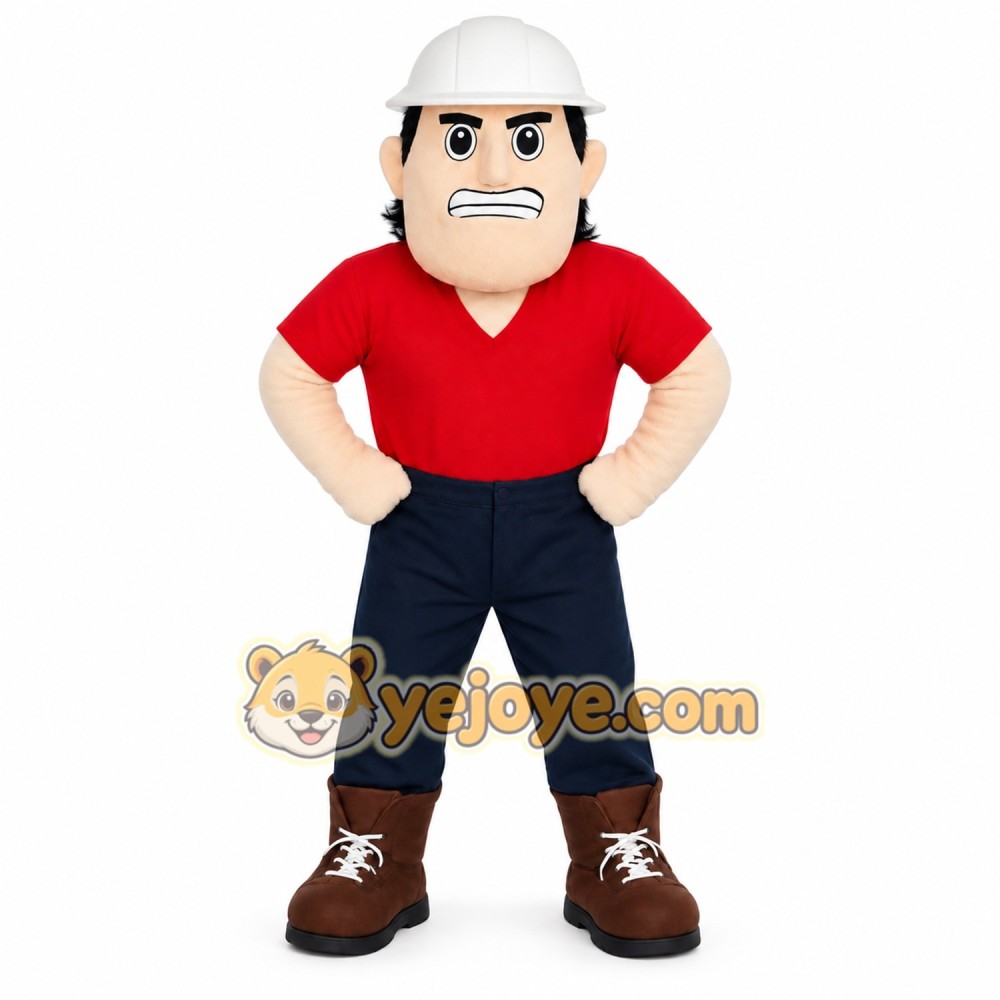 Red Navy Construction Worker Mascot Costume