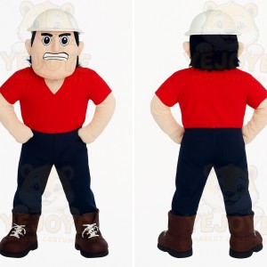 Red Navy Construction Worker Mascot Costume