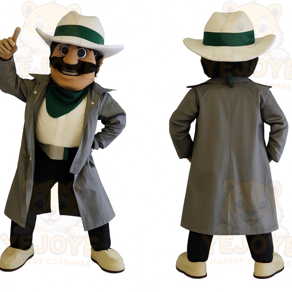 Gray Green Detective Mascot Costume