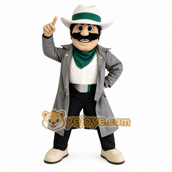Gray Green Detective Mascot Costume