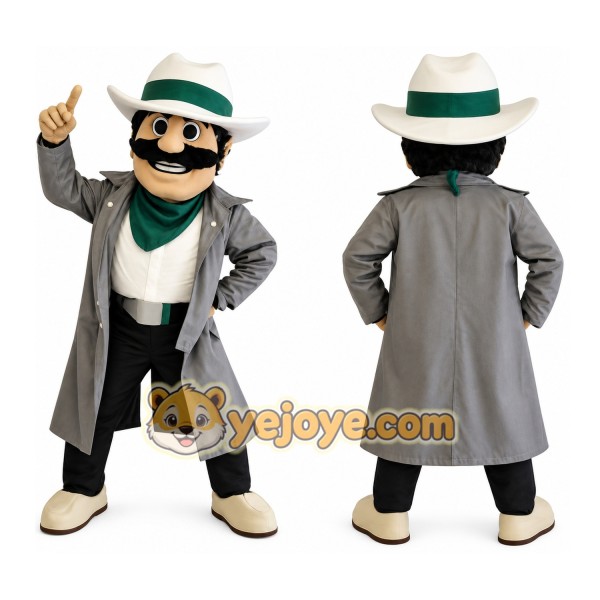 Gray Green Detective Mascot Costume