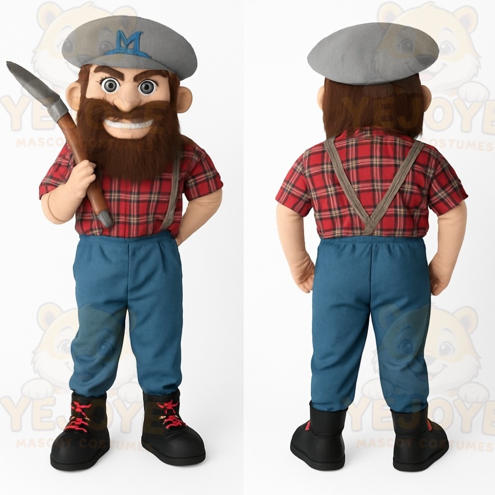 Red Blue Bearded Lumberjack Mascot Costume