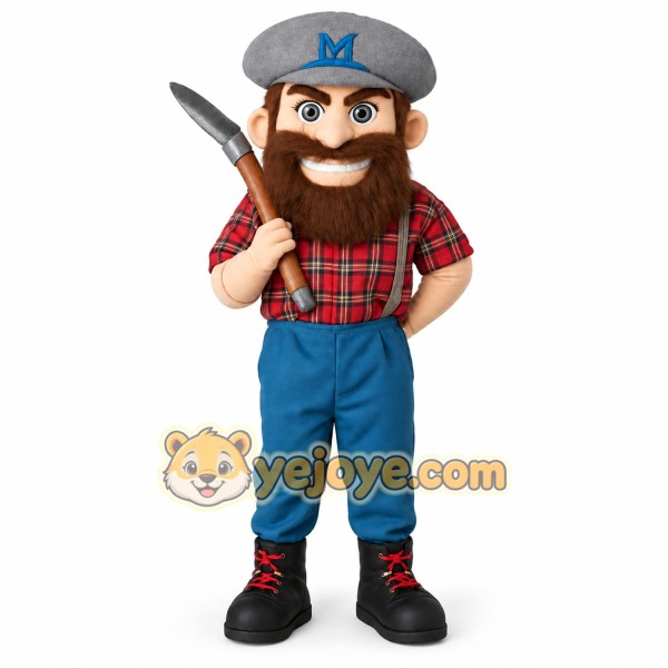 Red Blue Bearded Lumberjack Mascot Costume