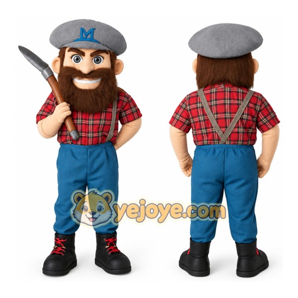 Red Blue Bearded Lumberjack Mascot Costume