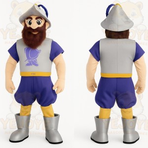 Silver Purple Bearded Knight Mascot Costume
