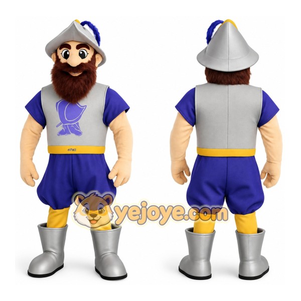 Silver Purple Bearded Knight Mascot Costume