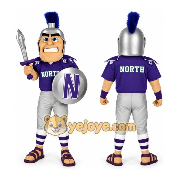 Purple Silver Spartan Warrior Mascot Costume