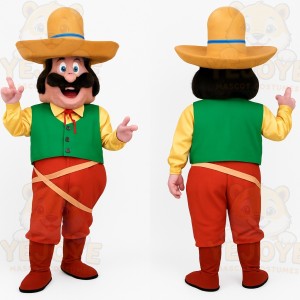 Green Yellow Sombrero Man Mascot Costume