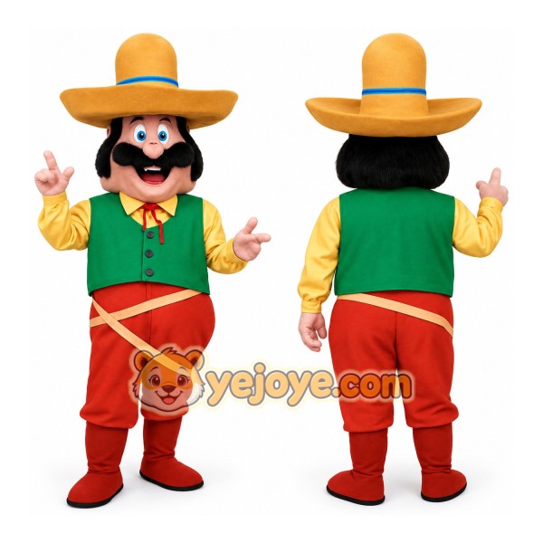 Green Yellow Sombrero Man Mascot Costume