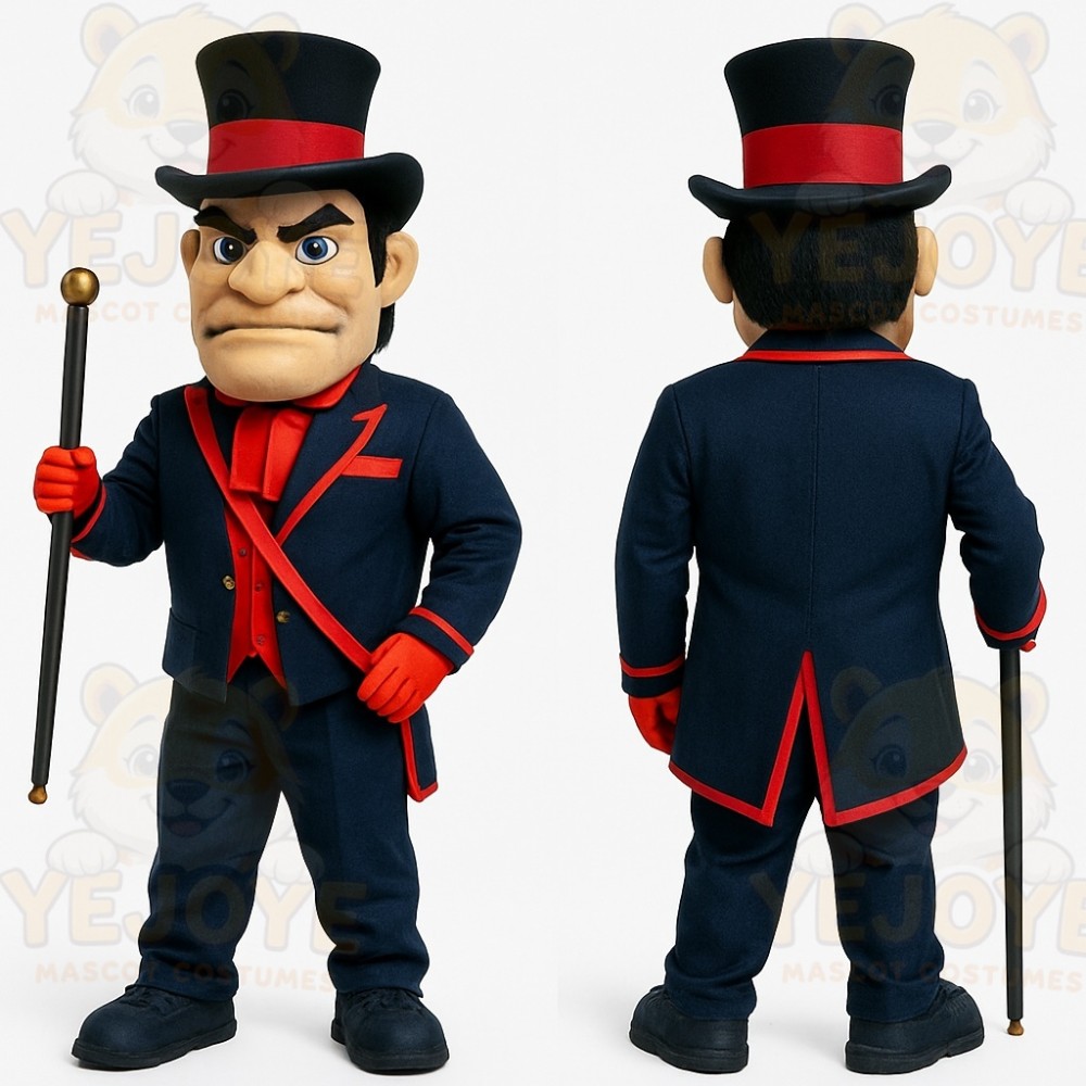 Navy Red Top Hat Ringmaster Mascot Costume