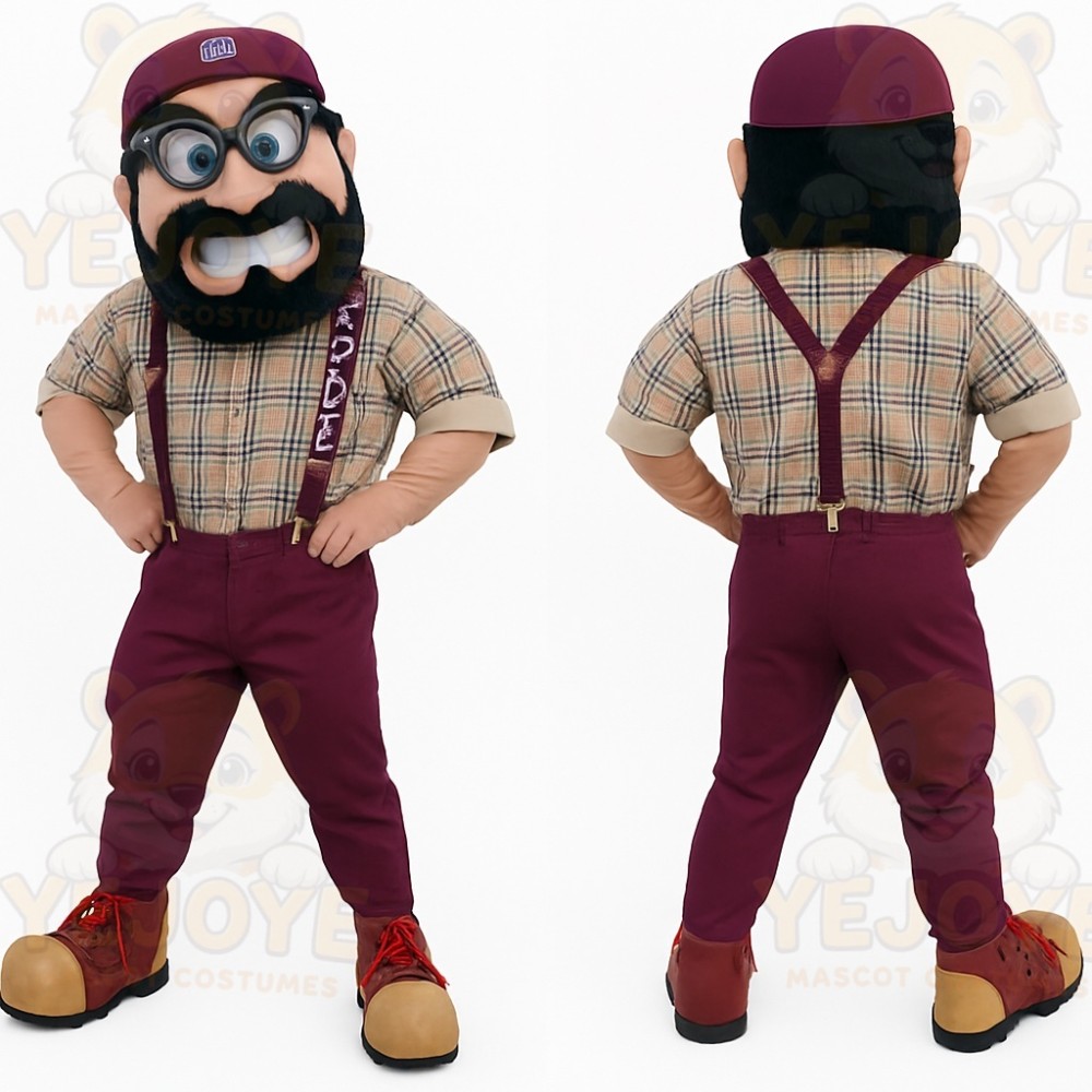 Burgundy Plaid Bearded Nerd Mascot Costume