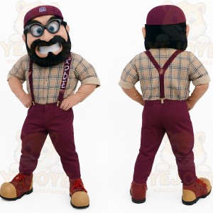 Burgundy Plaid Bearded Nerd Mascot Costume