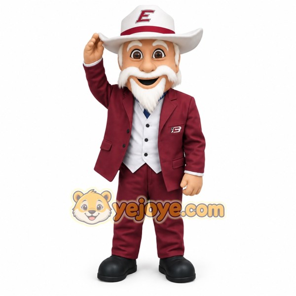 Burgundy White Bearded Cowboy Mascot Costume