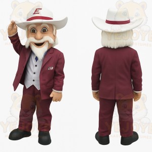 Burgundy White Bearded Cowboy Mascot Costume