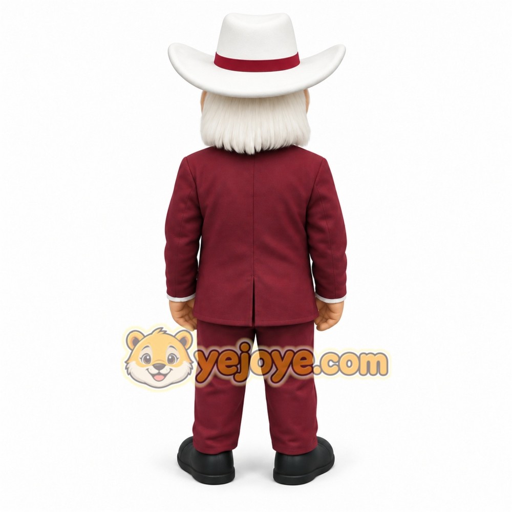 Burgundy White Bearded Cowboy Mascot Costume
