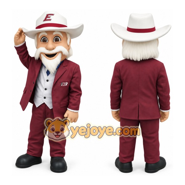 Burgundy White Bearded Cowboy Mascot Costume