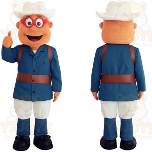 Blue White Cowboy With Red Glasses Mascot Costume