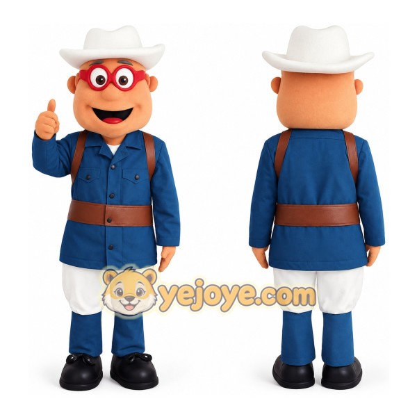 Blue White Cowboy With Red Glasses Mascot Costume