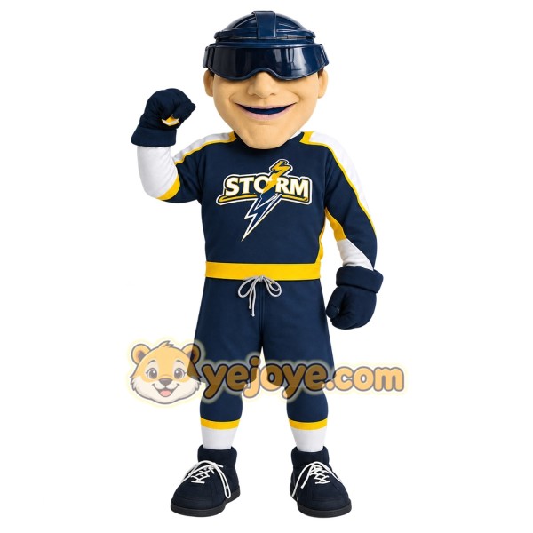 Navy Yellow Hockey Player Mascot Costume