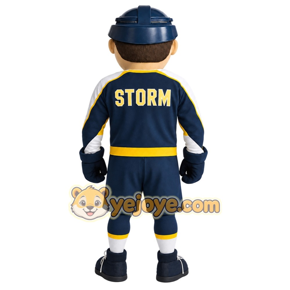 Navy Yellow Hockey Player Mascot Costume Navy Yellow Hockey Player Mascot Costume
