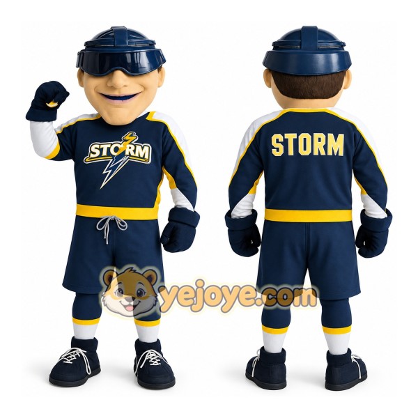 Navy Yellow Hockey Player Mascot Costume