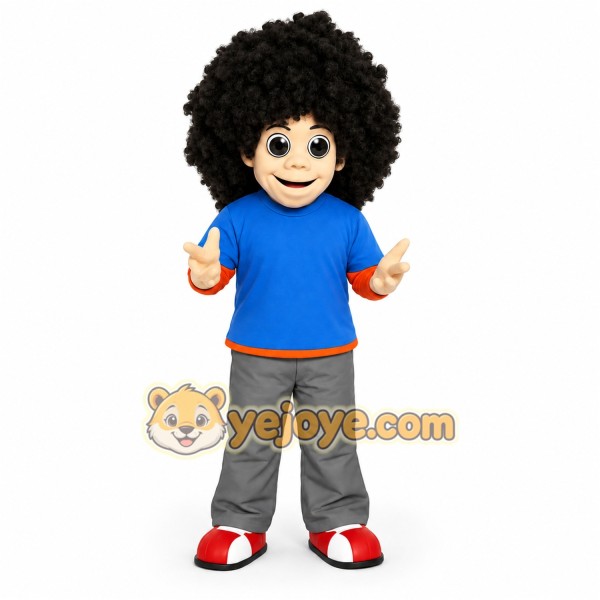 Blue Gray Red Black Afro Boy Mascot Costume